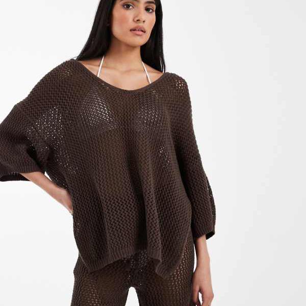 エイソス ASOS asos ASOS DESIGN ビーチニットフード付きTシャツコーデ（チョコレート） トップス レディース 女性 インポートブランド 小さいサイズから大きいサイズまで