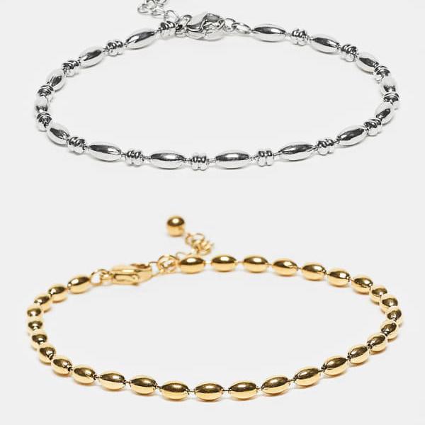 エイソス ASOS asos ASOS DESIGN 防水ステンレススチール 2個パック パフビーズチェーンブレスレット マルチカラー アクセサリー メンズ 男性 インポートブランド