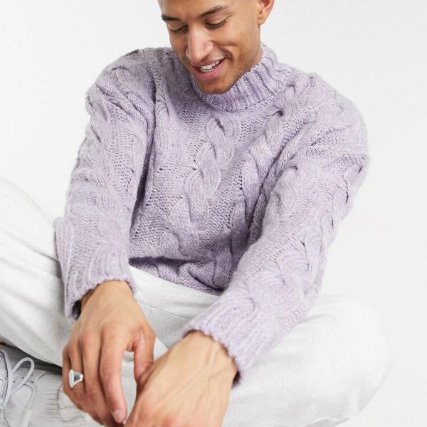 限定価格セール エイソス Asos Asos Asosdesignテクスチャードケーブルニットロールネックジャンパー ライラック トップス メンズ 男性 インポートブランド 小さいサイズから大きいサイズまで 最新の激安 Www Riznica Net