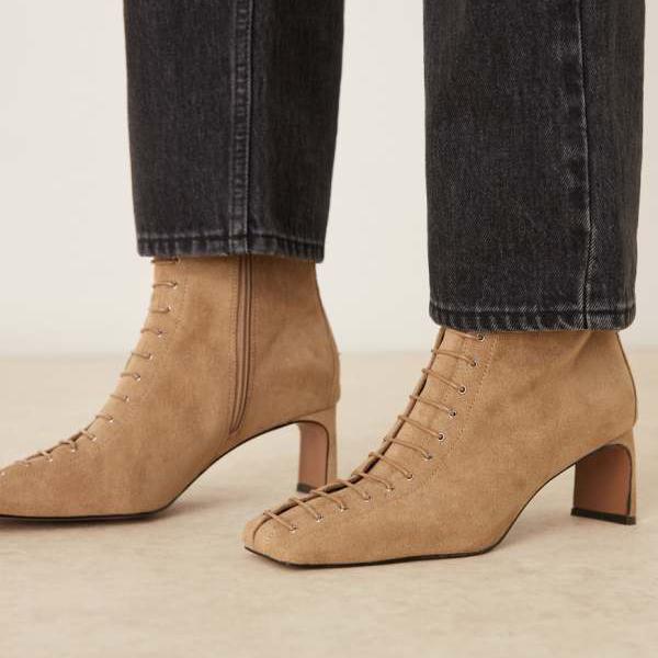 エイソス ASOS asos ASOS DESIGN Rue レースアップヒールアンクルブーツ（タンスエード） 靴 レディース 女性 インポートブランド 小さいサイズから大きいサイズまで