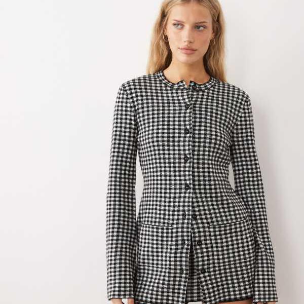 For Love & Lemonsのロング丈ニットカーディガンセットアップ（ブラックギンガムチェック） トップス レディース 女性 インポートブランド 小さいサイズから大きいサイズまで 45,960円