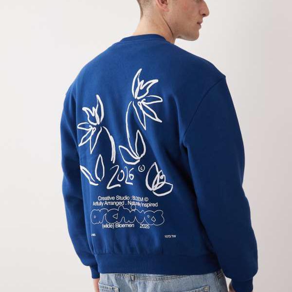 エイソス ASOS asos ASOS DESIGN フローラルプリント入り口・入口リラックスクルースウェットシャツ（青み） トップス メンズ 成人男性 インポートブランド 弱められた大きさから馬鹿でかい大きさまで