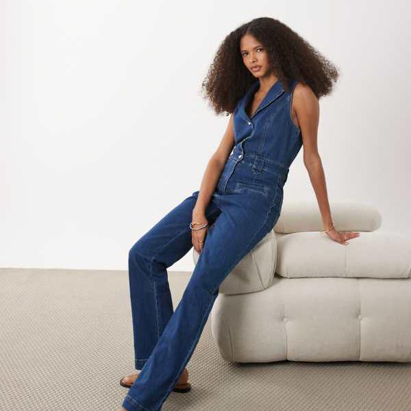 リバーアイランド  River Island RIVER ISLAND リバーアイランドのインディゴデニムジャンプスーツ オールインワン レディース 成人女性 インポートブランド 弱められた大きさから馬鹿でかい大きさまで