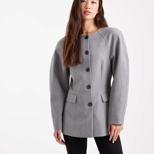エイソス ASOS asos ASOS DESIGN シンチハイブレイクポイントコクーンブレザー（グレーメランジ） アウター レディース 女性 インポートブランド 小さいサイズから大きいサイズまで
