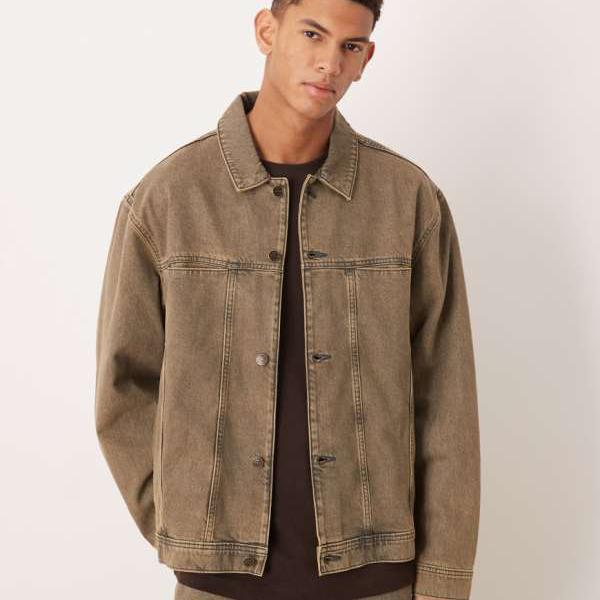 エイソス ASOS asos ASOS DESIGN コーデュロイデニムジャケット（ブラウンアシッドウォッシュ） アウター メンズ 男性 インポートブランド 小さいサイズから大きいサイズまで
