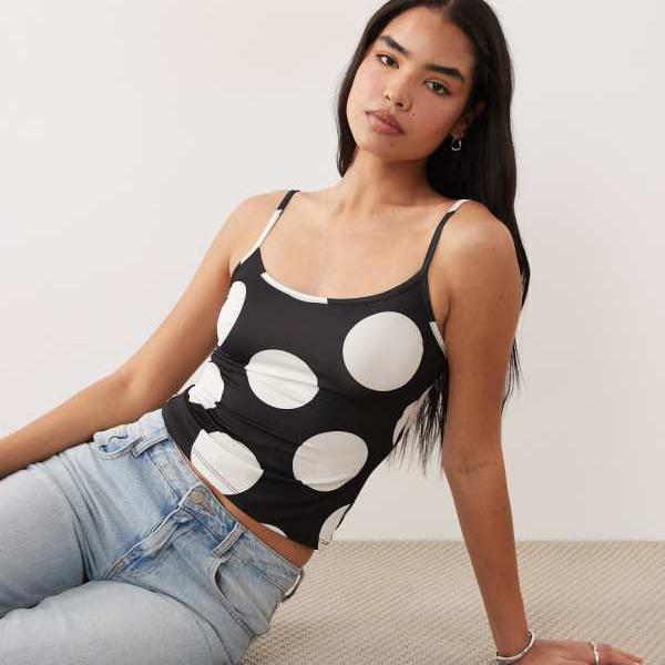 エイソス ASOS asos ASOS DESIGN スクープネックキャミソール（モノドット柄） トップス レディース 女性 インポートブランド 小さいサイズから大きいサイズまで