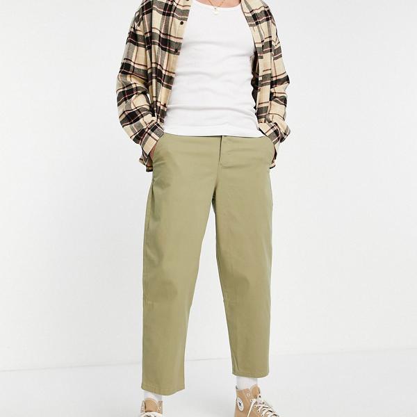 エイソス Asos Asos Asosdesignバルーンフィットチノパンカーキ 下穿 底面 メンズ 成人男性 インポートブランド はしたない大いさから貴いサイズまで Mattschofield Com