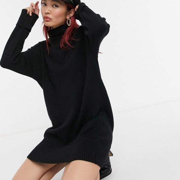 公式 ワンピース リバーアイランド River 小さいサイズから大きいサイズまで インポートブランド 女性 レディース ワンピース リバーアイランドの居心地の良いロールネックミニジャンパードレス 黒 Island River Island Rossettitiles Com