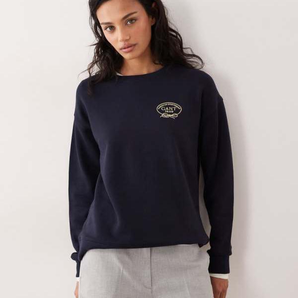 ガント Gant GANT スモール ヴィンテージ ロゴタイプ 労働者の一団のど首 トレーナー ダークネイビー トップス レディース お上さん インポートブランド たわい無い大きさから気が大きい大きさまで