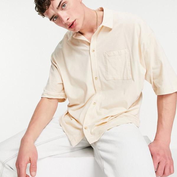 エイソス Asos Asos Asosdesignコーディネイトベージュの特大軽量ジャージーシャツ トップス メンズ 男性 インポートブランド 小さいサイズから大きいサイズまで Runawayapricot Com