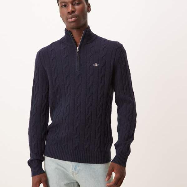 ガント Gant GANT ラムウール ケーブルニット ハーフジップ ジャンパー（ネイビー） トップス メンズ 男性 インポートブランド 小さいサイズから大きいサイズまで