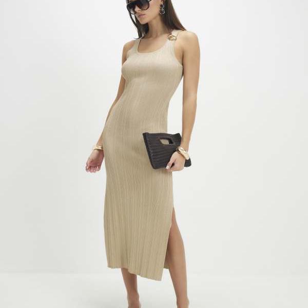 リバーアイランド  River Island RIVER ISLAND リバーアイランドのニットリブ編みミディドレス（ゴールド） ワンピース レディース 女性 インポートブランド 小さいサイズから大きいサイズまで