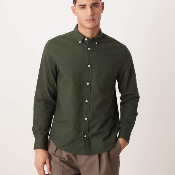 エイソス ASOS asos ASOS DESIGN レギュラーオックスフォードシャツ（ダークグリーン） トップス メンズ 男性 インポートブランド 小さいサイズから大きいサイズまで