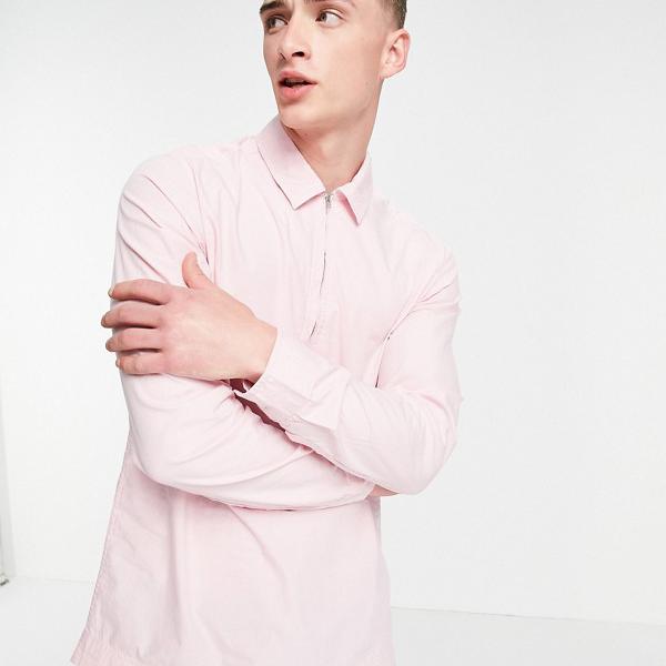 大勧め メンズ トップス Asosdesignオーバーヘッドウォッシュドポプリンラグビーシャツピンク Asos Asos エイソス 男性 小さいサイズから大きいサイズまで インポートブランド As 198