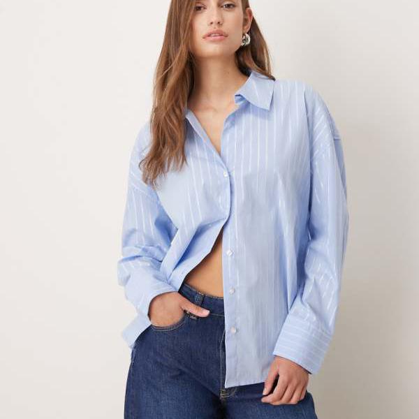 JDY JDY リラックスフィット シャツ（ブルー、グリッターストライプ） トップス レディース 女性 インポートブランド 小さいサイズから大きいサイズまで