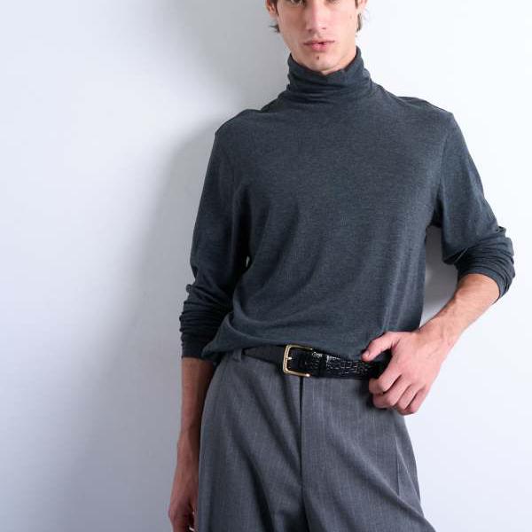 トップマン Topman TOPMAN Topman リラックスフィット ロールネック ロングスリーブ Tシャツ ダークグレー トップス メンズ 男性 インポートブランド 小さいサイズから大きいサイズまで