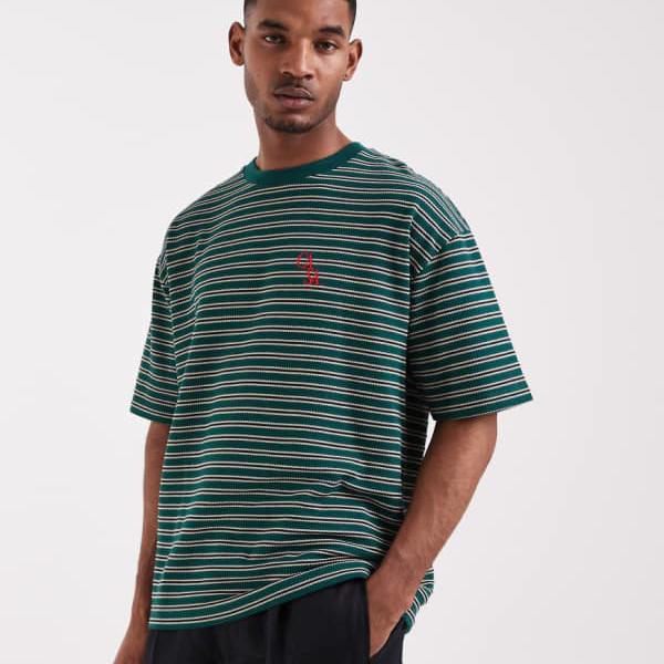 エイソス ASOS asos ASOS DESIGN ヘビーウェイト 厚地の外套大きさ プルオーバー テクスチャードストライプ入り口・入口 緑であること トップス メンズ 成人男性 インポートブランド 弱められた大きさから馬鹿でかい大きさまで