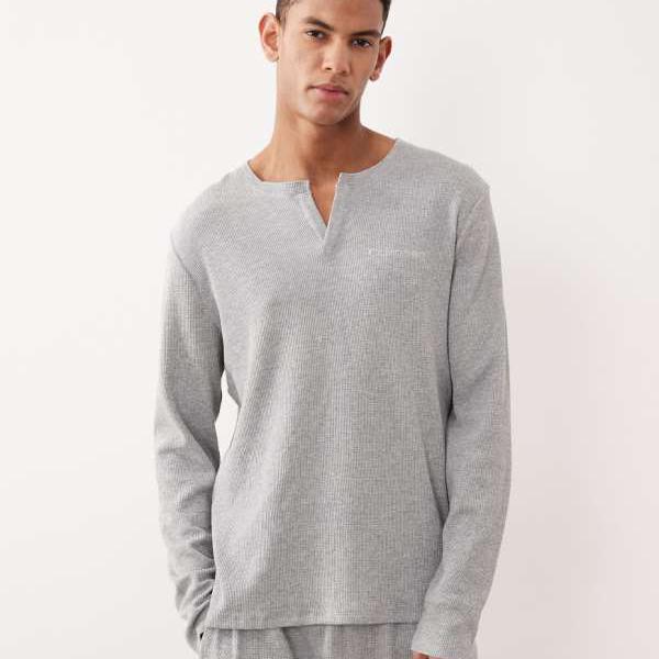カルバンクライン Calvin Klein カルバン・クライン ワッフル ラウンジウェア ヘンリートップ コーデ（グレー） トップス メンズ 男性 インポートブランド 小さいサイズから大きいサイズまで