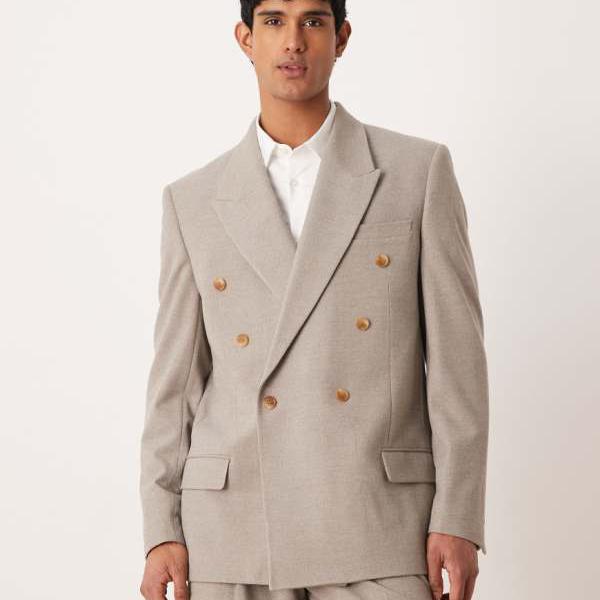 エイソス ASOS asos ASOS DESIGN リラックススクエアショルダースーツジャケット（ベージュフランネル） アウター メンズ 男性 インポートブランド 小さいサイズから大きいサイズまで