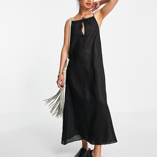 Aligneオーガニックリネンホルターネックミディドレス ブラック ワンピース レディース 女性 インポートブランド 小さいサイズから大きいサイズまで Psicologosancora Es