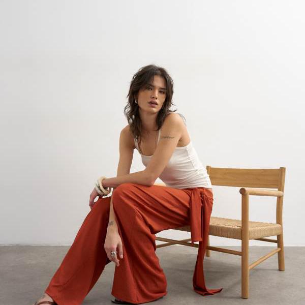 トップショップ Topshop TOPSHOP トップショップ プリーツラップスカーフディテールパンツ（ラストカラー） パンツ ボトム レディース 女性 インポートブランド 小さいサイズから大きいサイズまで｜セレクトショップ　Diva　Closet