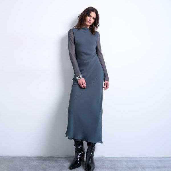 トップショップ Topshop TOPSHOP トップショップのスラッシュネックシフォンマキシドレス（ペトロール） ワンピース レディース 女性 インポートブランド 小さいサイズから大きいサイズまで