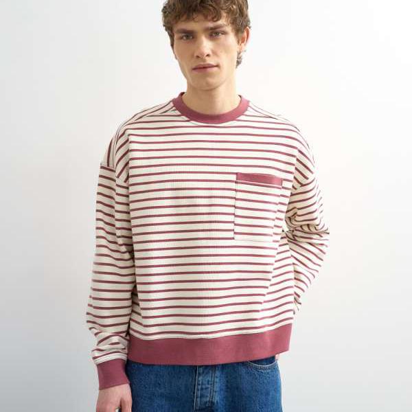 とっ始めマン  Topman TOPMAN とっ始めマンのボックスフィットストライプスウェットシャツ（サクラ色） トップス メンズ 成人男性 インポートブランド 弱められた大きさから馬鹿でかい大きさまで
