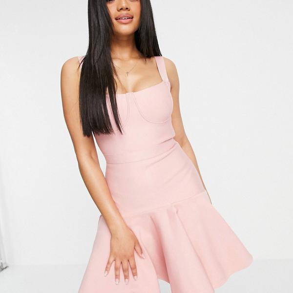 女性 京都のセレクトショップdivacloset ワンピース レディース ワンピース レディース インポートブランド 女性 小さいサイズから大きいサイズまで セレクトショップ Diva Closet バンドオブスターズ包帯コルセットディテールフリッピーミニドレス淡いピンク