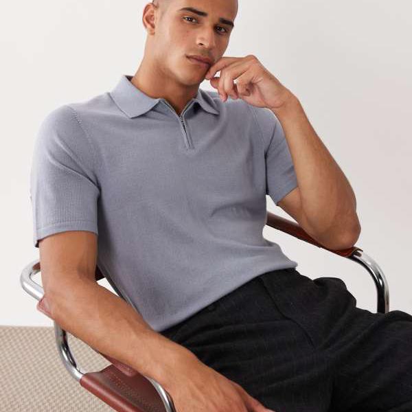 エイソス ASOS asos ASOS DESIGN 編み物半袖ピュアメリノハーフジップポロシャツ（青碧） トップス メンズ 成人男性 インポートブランド 小っちゃい大いさから馬鹿でかい大いさまで