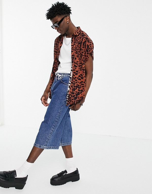 開店記念セール カジュアルシャツ 小さいサイズから大きいサイズまで インポートブランド 男性 メンズ トップス Designレギュラーシャツ 茶色の 動物の皮にキャップ付きスリーブ Asos Asos Asos エイソス 誠実 Applefaces Co