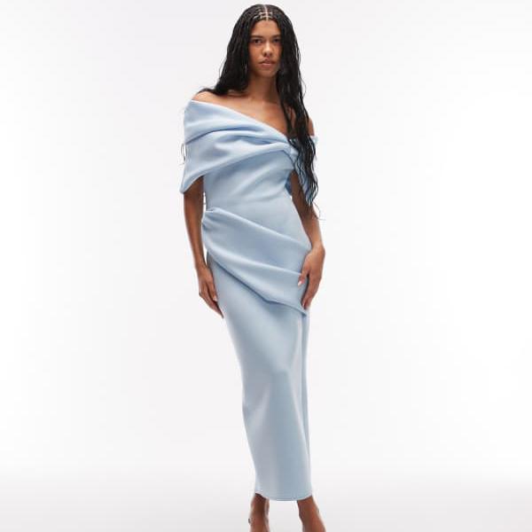 エイソス ASOS asos ASOS DESIGNの、パステル色の青色のスキューバスタイルの出どころを当て嵌めるした、大袈裟に言うされたバルドーミディドレス 衣装 レディース お上さん インポートブランド たわい無い大きさから気が大きい大きさまで