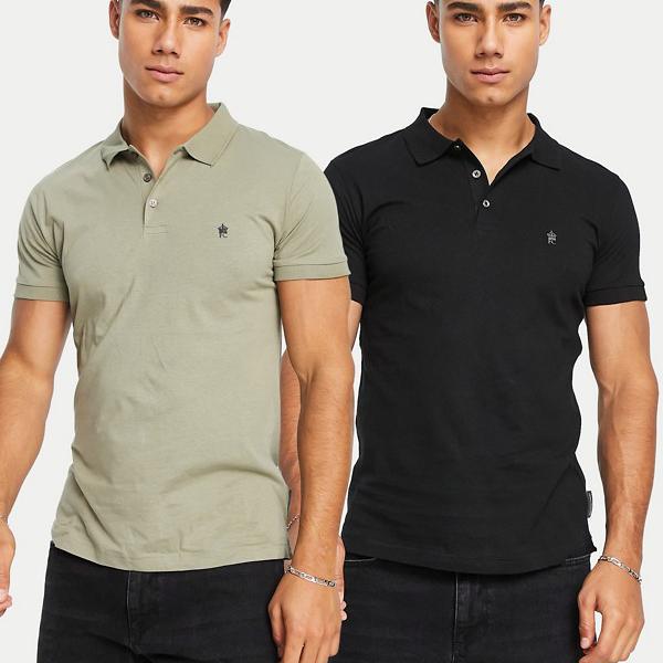 想像を超えての フレンチコネクション French Connection フレンチコネクション2パックポロ ブラック カーキ トップス メンズ 男性 インポートブランド 小さいサイズから大きいサイズまで