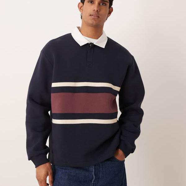 エイソス ASOS asos ASOS DESIGN 伸び伸びする相応うのラガースポーツシャツ（とり捨てる＆ソーパネル付き添い人、米国海軍） トップス メンズ 成人男性 インポートブランド 弱められた大きさから馬鹿でかい大きさまで