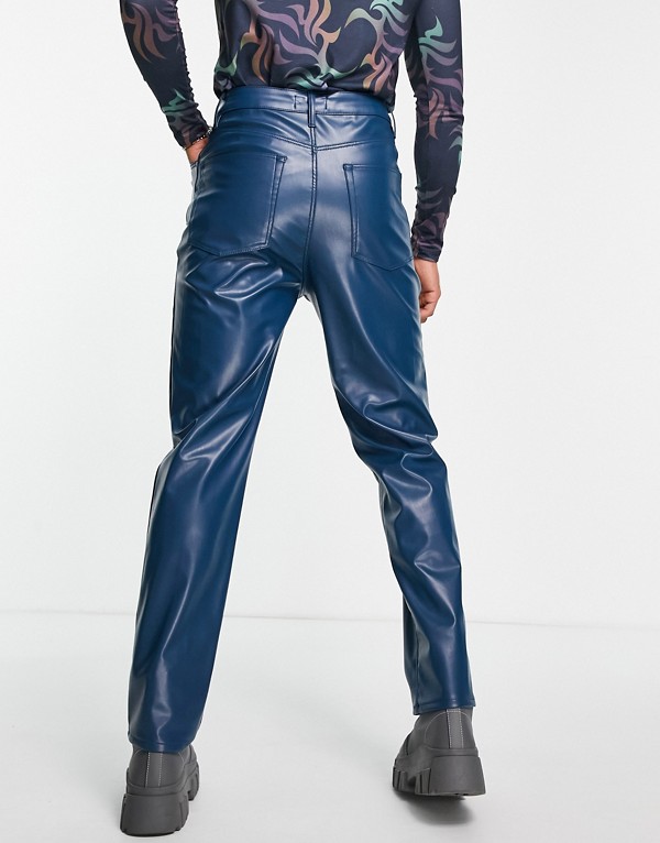 エイソス Asos Asos Asosdesignのブルーレザールックのお父さんジーンズ パンツ ボトム メンズ 男性 インポートブランド 小さいサイズ から大きいサイズまで Mydrap Com