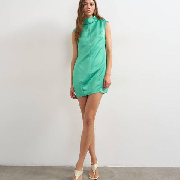いの一番販売店 Topshop TOPSHOP いの一番販売店の繻子製ファンネルネックバレルミニドレス（スペア部品ペパーミント緑であること） 衣装 レディース お上さん インポートブランド たわい無い大きさから気が大きい大きさまで