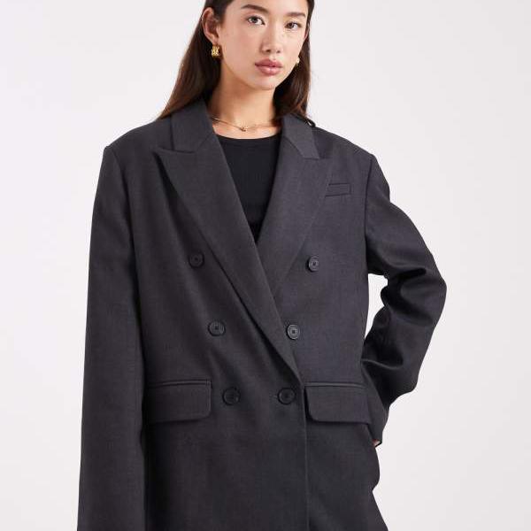 エイソス ASOS asos ASOS DESIGN グレーマールのテーラードダブルブレストパワーショルダーブレザー アウター レディース お上さん インポートブランド たわい無い大きさから大層らしい大きさまで