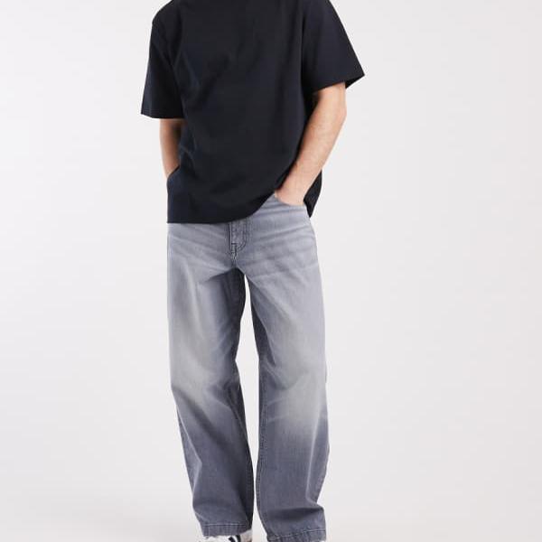 エイソス ASOS asos ASOS DESIGN ルーズストレートジーンズ（ブルーサルファーウォッシュ） パンツ ボトム メンズ 男性 インポートブランド 小さいサイズから大きいサイズまで