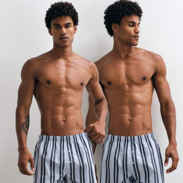 エイソス ASOS asos ASOS DESIGN 青碧縞模様柄織りボクサーズボン下 2枚組  下着類 メンズ 成人男性 インポートブランド ごく小さい大きさから大層らしい大きさまで