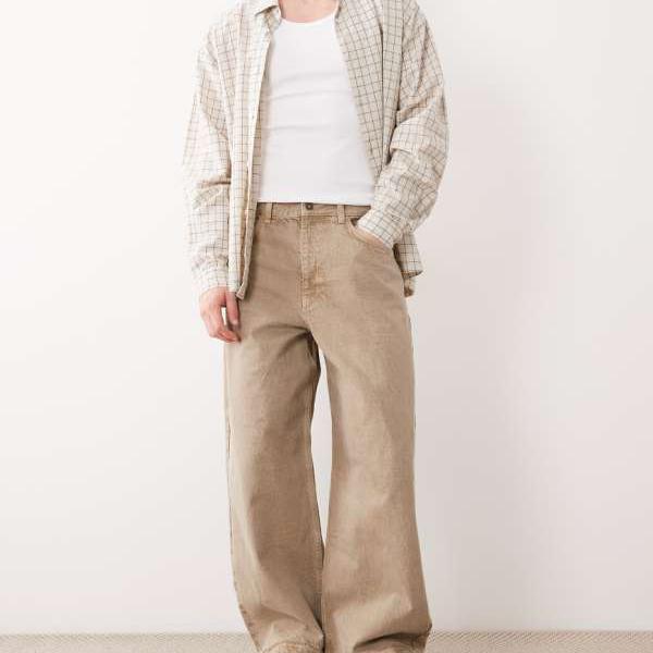 エイソス ASOS asos ASOS DESIGN ベージュのバレルジーンズ パンツ ボトム メンズ 男性 インポートブランド 小さいサイズから大きいサイズまで