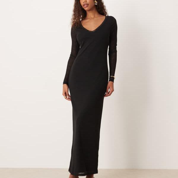 エイソス ASOS asos ASOS DESIGN レースインサート ルーシュフロント ミディドレス ワンピース レディース 女性 インポートブランド 小さいサイズから大きいサイズまで