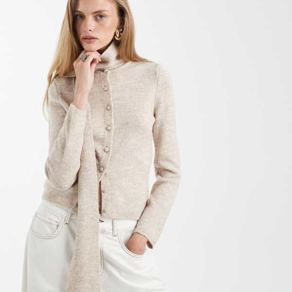 エイソス ASOS asos ASOS DESIGN ニットスカーフディテールカーディガン（オートミール） レディース 成人女性 インポートブランド