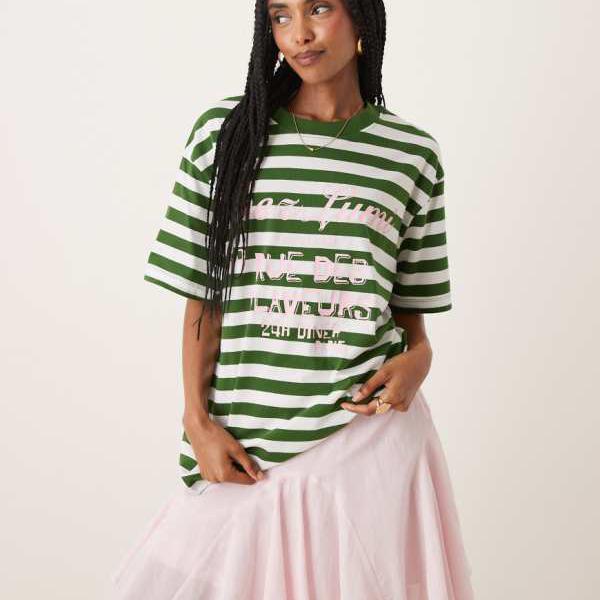 エイソス ASOS asos ASOS DESIGN 縞模様 レギュラー相応う プルオーバー（緑であること縞模様の chez lumi グラフィック付き添い人） トップス レディース 御上さん インポートブランド 小っちゃい大きさから途轍も無い大きさまで