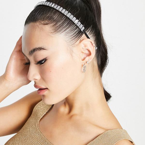 エイソス ASOS asos シルバートーンのクリアバゲットクリスタルデザインのASOSDESIGNヘッドバンド アクセサリー レディース 女性 インポートブランド