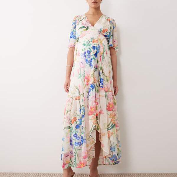 Hope & Ivy マタニティ マキシ丈ラップドレス(ウエストタイディテール、ホワイトフローラル柄) ワンピース レディース 女性 インポートブランド 小さいサイズから大きいサイズまで