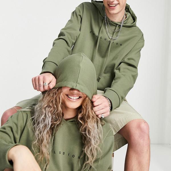 コリュージョン Collusion Collusion ユニセックス ロゴ パーカー カーキ トップス レディース 女性 インポートブランド 小さいサイズから大きいサイズまで ギフ 包装