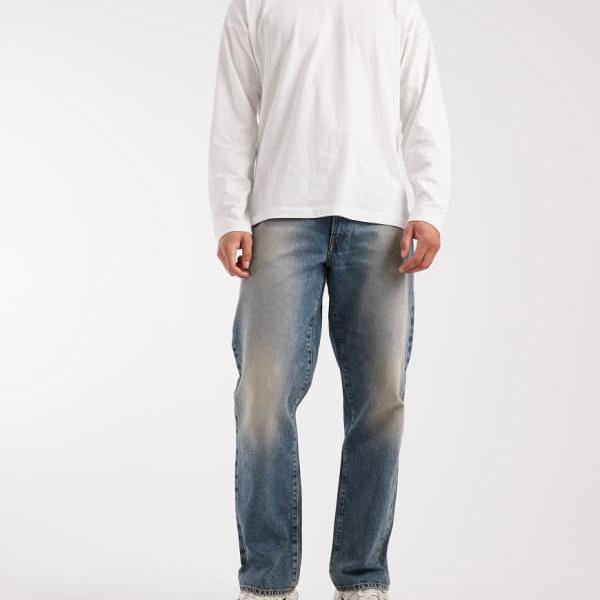 エイソス ASOS asos ASOS DESIGN ミッドウォッシュブルーの引っ切りないデニム ズボン下 下つ方 メンズ 成人男性 インポートブランド ごく小さい大きさから大層らしい大きさまで