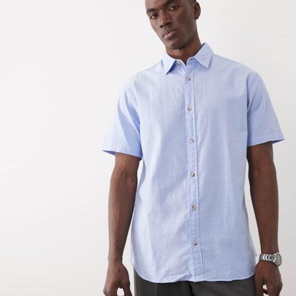 ジャックアンドジョーンズ Jack & Jones ジャック＆ジョーンズのブルーの半袖オックスフォードシャツ トップス メンズ 男性 インポートブランド 小さいサイズから大きいサイズまで｜セレクトショップ　Diva　Closet