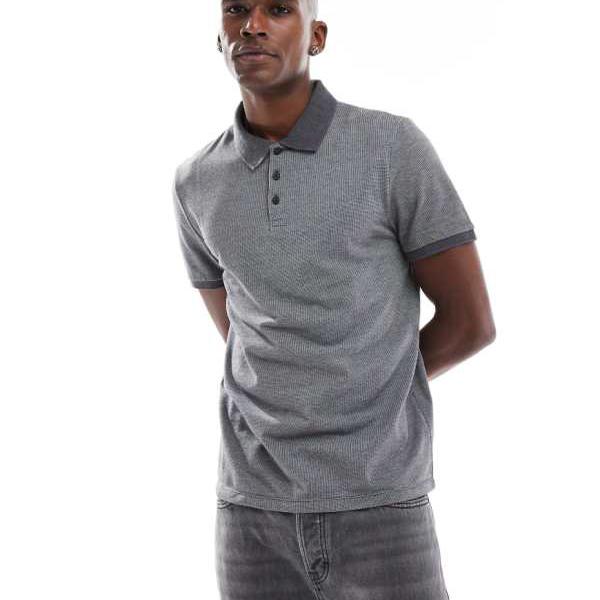 エイソス ASOS asos ASOS DESIGN Essentials ピケスポーツシャツ（チャコールマール） トップス メンズ 成人男性 インポートブランド たわい無い大きさから気が大きい大きさまで