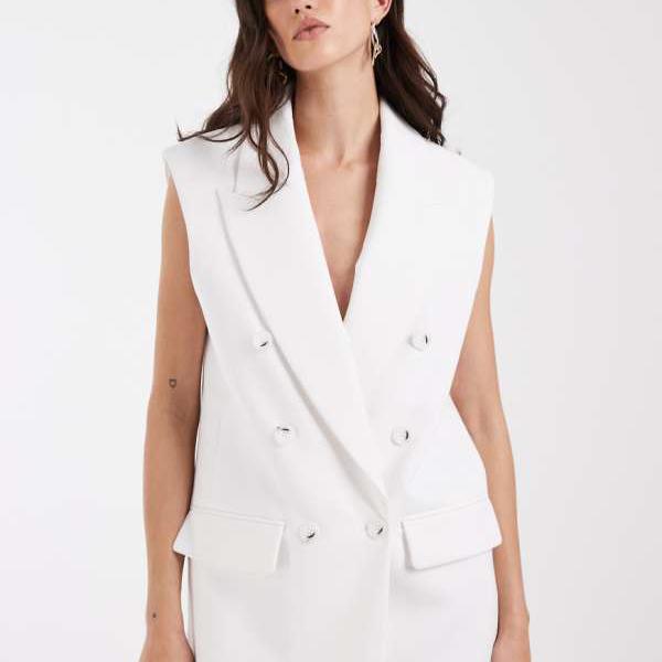 エイソス ASOS asos ASOS DESIGN テーラード ノースリーブ ダブル前胸部 パワーショルダーブレザー（白いこと） アウター レディース 成人女性 インポートブランド 弱められた大きさから馬鹿でかい大きさまで