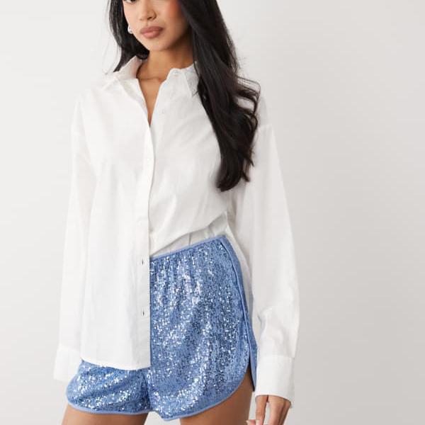エイソス ASOS asos ASOS DESIGN スパンコール付きランニングショーツ（ブルー） ボトム パンツ レディース 女性 インポートブランド 小さいサイズから大きいサイズまで｜セレクトショップ　Diva　Closet